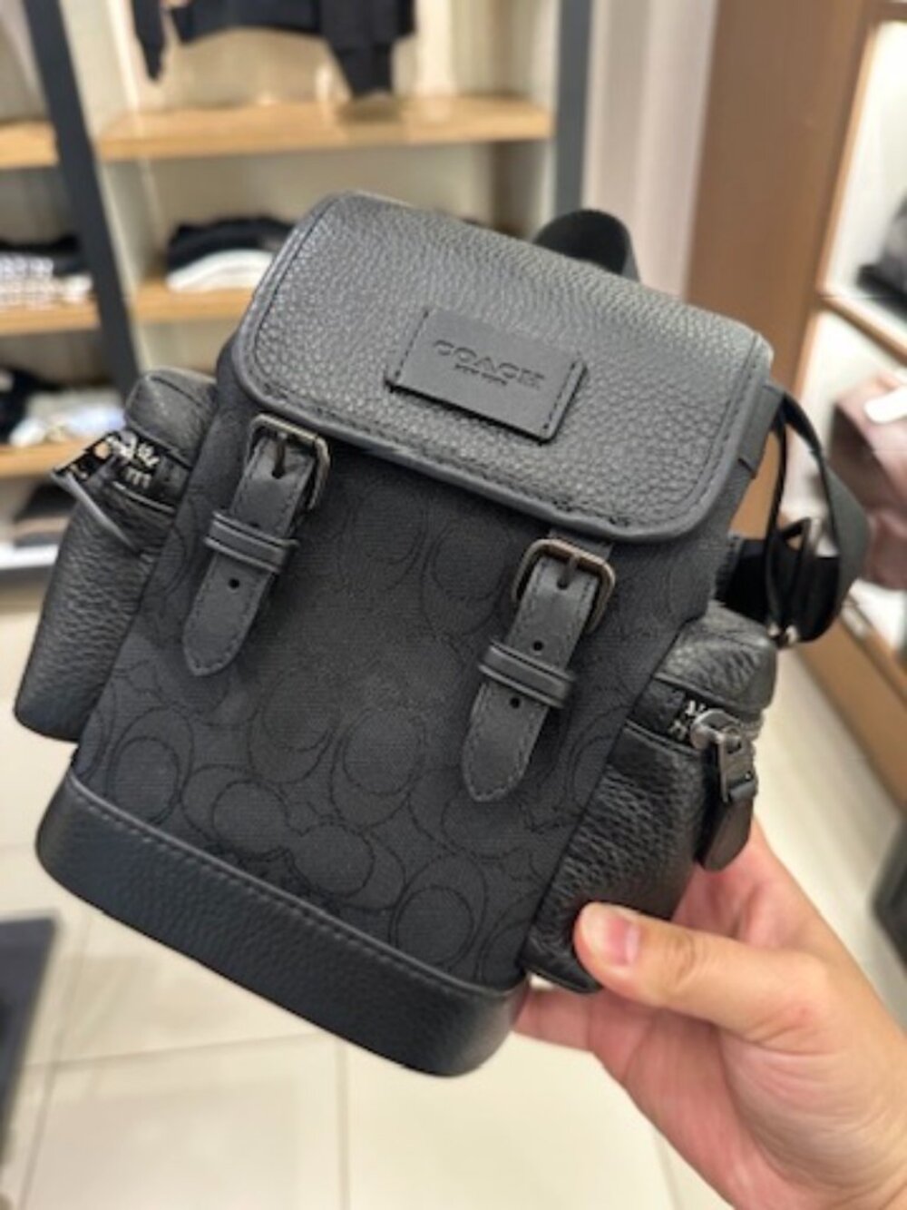 NWT! Coach CBF64 Sprint Sling Pack In Signature Jacquard Charcoal/Black
